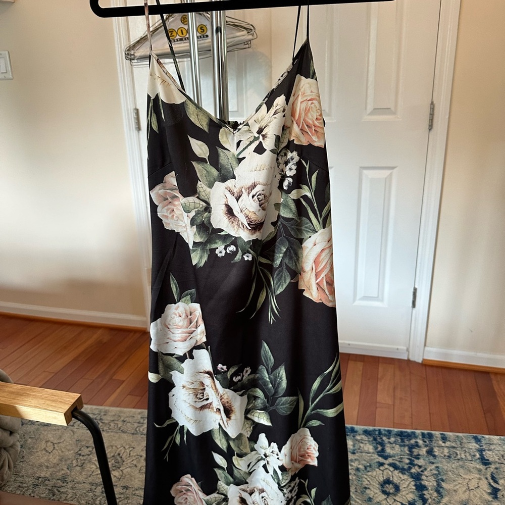 Silky floral spaghetti strap dress